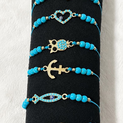 Boho Style Handmade Bracelets Set of 6 with Turquoise and Evil Eye
