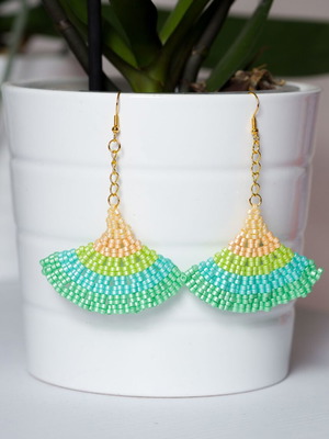 Handmade earrings with green and orange glass beads
