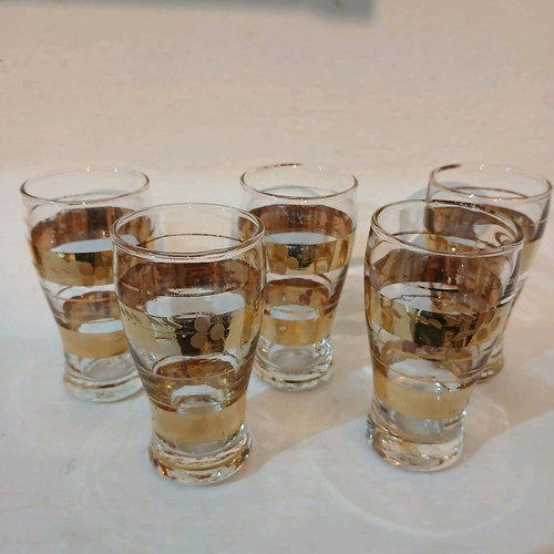 Vintage glasses used, set of 5 for ouzo, tsipouro, raki
