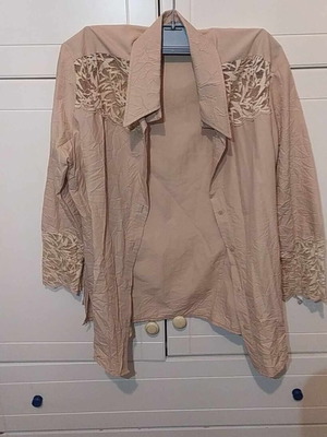 Genesis shirt beige crinkled fabric with lace, like new, size XL