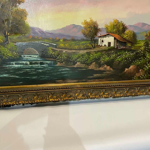 Vintage painting with artist signature used, 80x140 cm