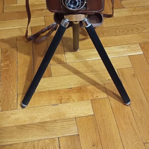 Retro Smena-4 camera used with leather case and tripod mount