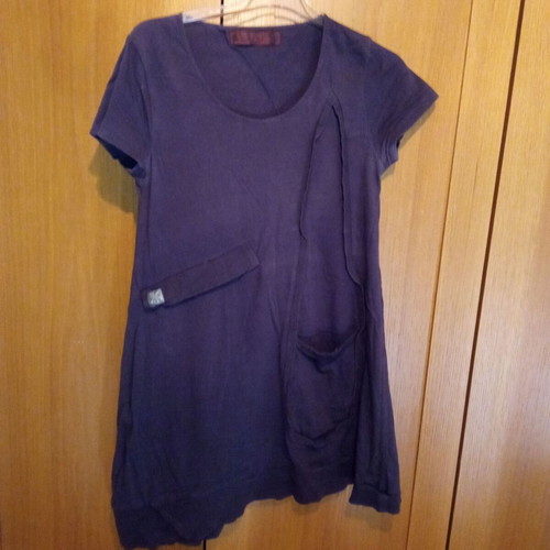Tunic dress used, dark blue, short-sleeved, asymmetrical hem