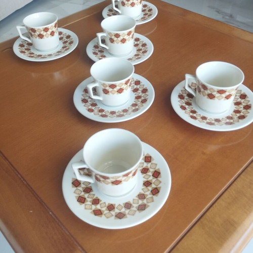 Kronester Bavaria full set of 6 coffee cups Op Art geometric mint