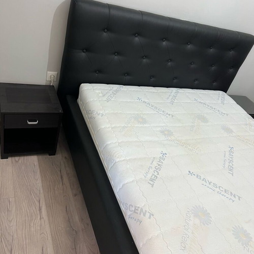 Bed with black leather 160x200cm like new with 2 nightstands without mattress