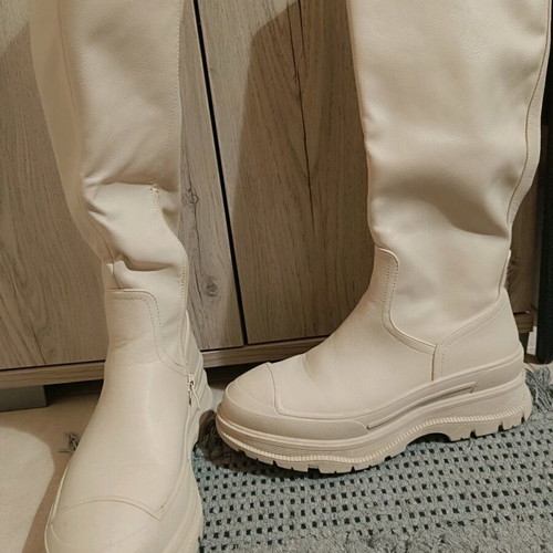 Knee-high boots beige like new, size 38