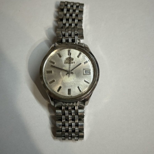 Orient 17j automatic watch used, men's, white and silver