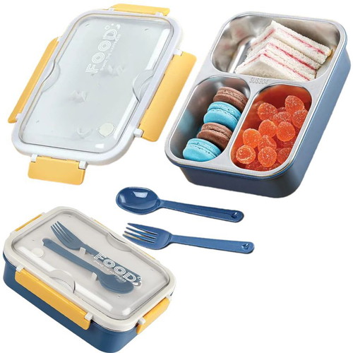 Thermal stainless steel lunch box with spoon and fork new