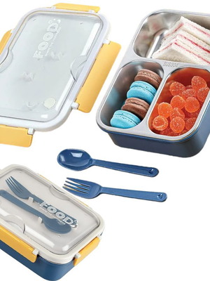 Thermal stainless steel lunch box with spoon and fork new