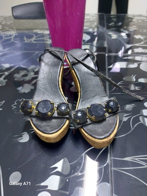 Platform shoes size 37 like new with stones and cork, black