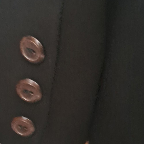 Midi black women's blazer used, size 48, knee-length