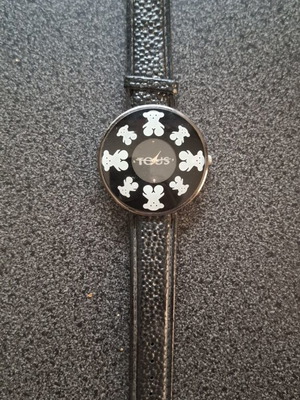 Tous women's watch used, stainless steel, black leather strap