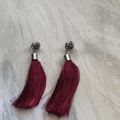 Burgundy earrings with tassels and rhinestones like new