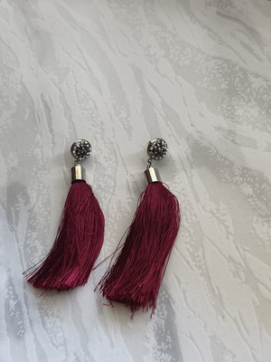 Burgundy earrings with tassels and rhinestones like new