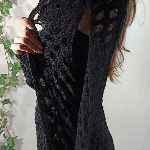 Black knitted dress cowl neck like new with perforated knit