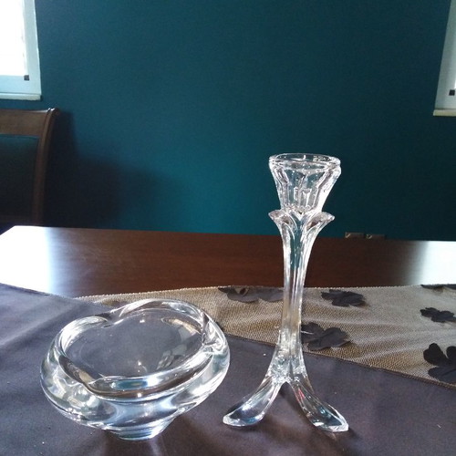 Crystal candlestick used, set with small cup