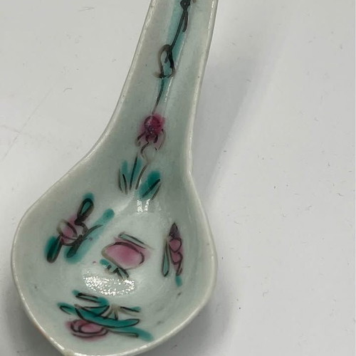 Antique Chinese Porcelain Soup Spoons used, set of 6, blue and white