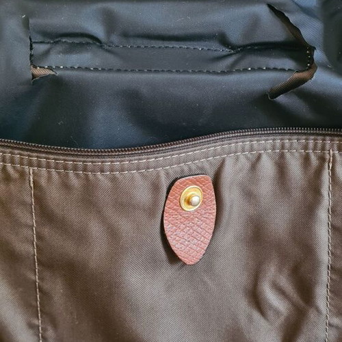 Longchamp backpack used, khaki, Le Pliage design