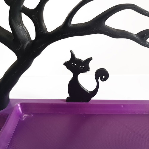 Jewelry Tray Black Cat and Tree 3D Printed Made to Order