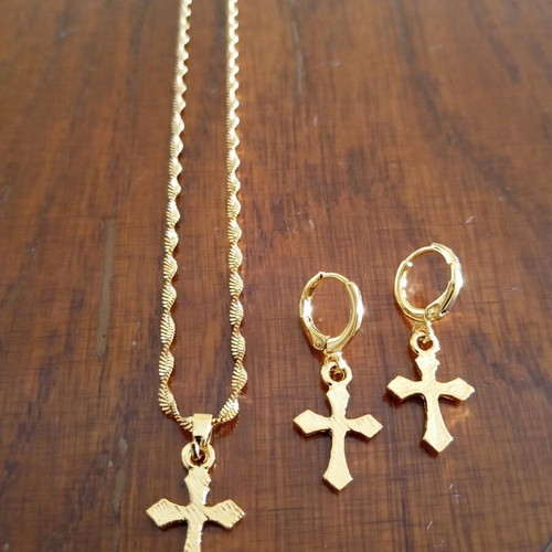 Cross jewelry set stainless steel 18k gold plated, new