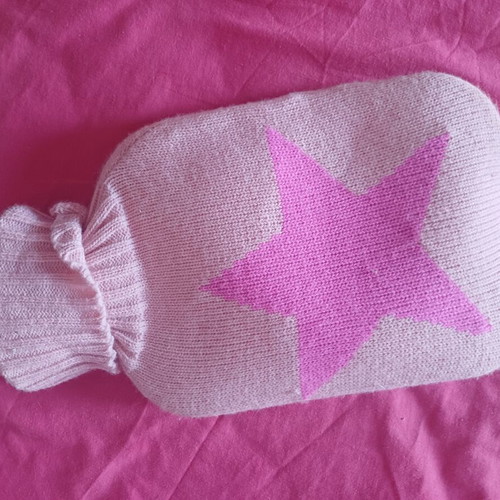 Fashy Hot Water Bottle 2 Liters with Pink Knitted Star Cover, New