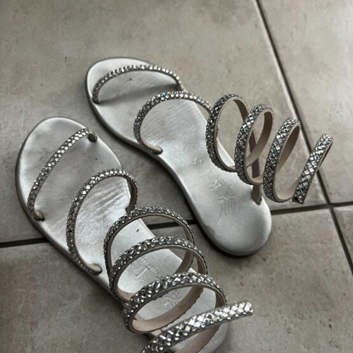 Leather sandals size 38 used, silver with crystals by The Fashion Project