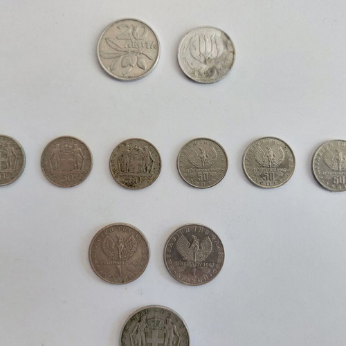 Greek coins used, Kingdom of Greece and junta, pack of 12
