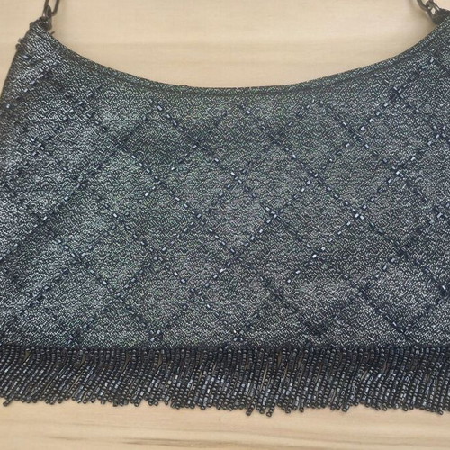 Evening bag metallic grey embroidered with beads