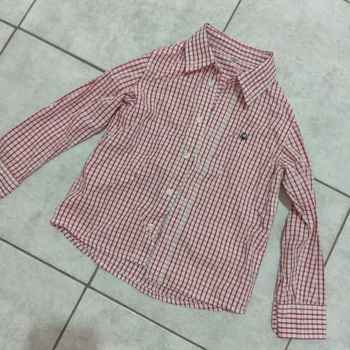 Benetton boys' shirt, like new, red checkered