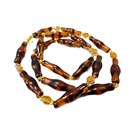 Vintage glass necklace faux amber 60 cm like new