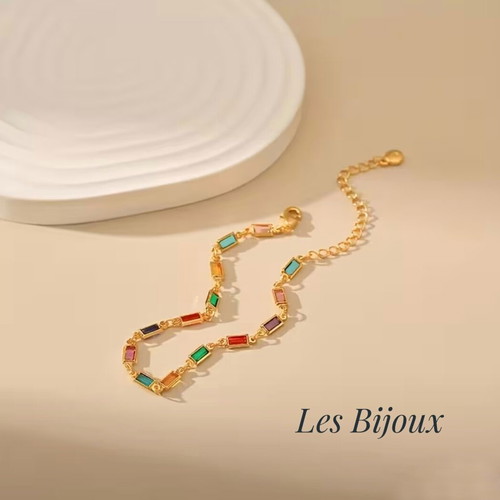 Steel Bracelet with Colorful Baguette Zirconia Gold Plated New