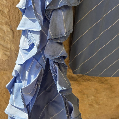 H&M Edition blouse with blue and white stripes and ruffle sleeves