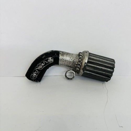 Miniature Metal Mariette Pepperbox Pistol Model used, 8cm