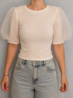 White blouse like new with tulle sleeves, size M