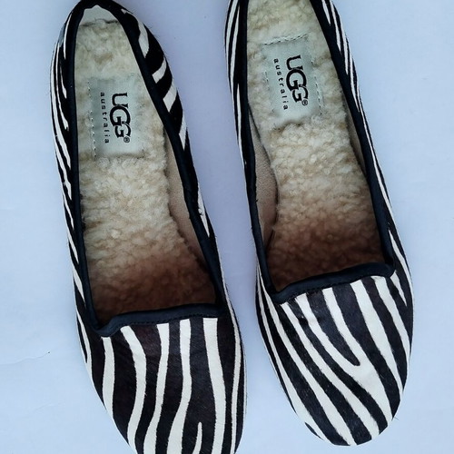 Ugg pony fur zebra print flats with shearling insoles size 36 new