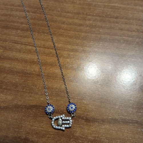 Hamsa Hand Silver Necklace with Blue and White Zircon Stones new