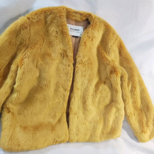 Pull & Bear yellow ecological faux fur jacket like new, size L