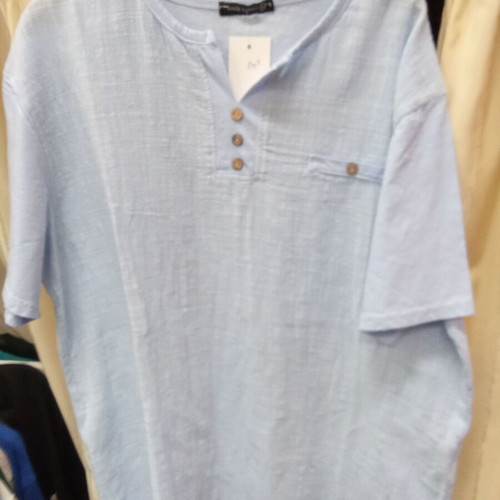 Men's Linen Shirt with Buttons Made In Italia, New, Turquoise