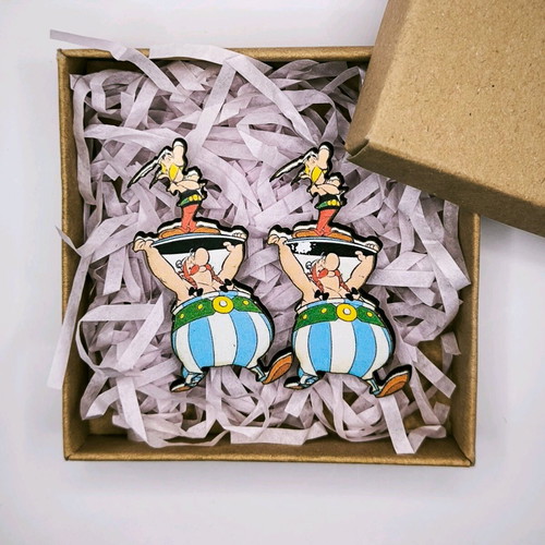 Asterix & Ovelix earrings new, wooden, multicolor