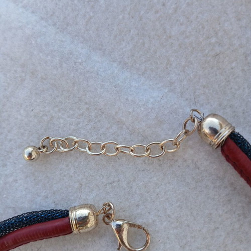Statement multi-strand necklace with colorful stones, metal and leather, like new