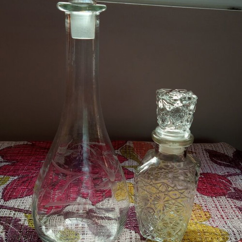 Two glass decanters