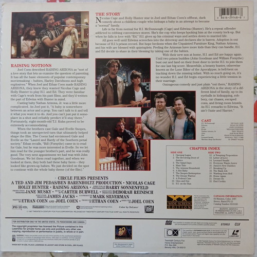 Raising Arizona LaserDisc 1987 like new, comedy