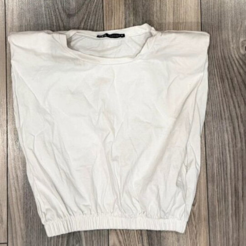 Zara white crop top balloon style like new, size S