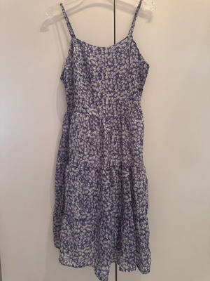 Dress with elastic shirring at back, new, size L, white and blue