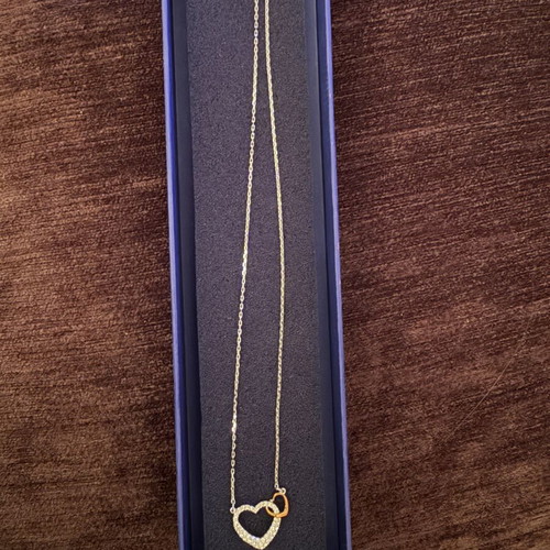 Swarovski necklace with double heart, silver and gold