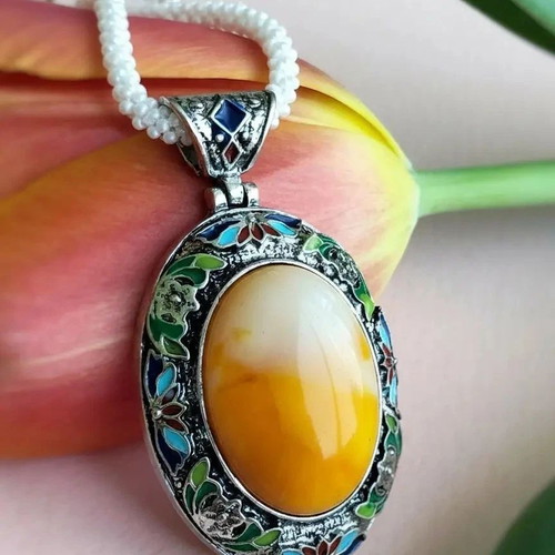 Vintage Faux Agate Pendant Necklace and Adjustable Ring Set new