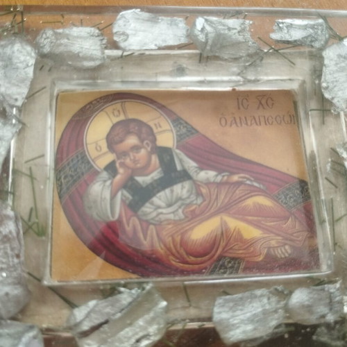 Handmade religious image in resin "Christ Anapeson" 10x8.5 cm
