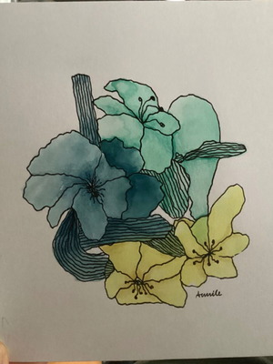 Abstract hand-painted flowers new, watercolor and colored pencils