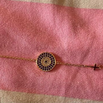Anna Maria Mazaraki stainless steel bracelet new, gold with blue eye and cross