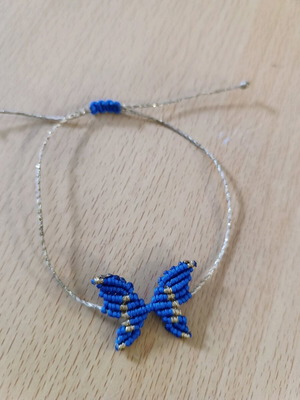 Butterfly macrame bracelet new, blue and gold handmade